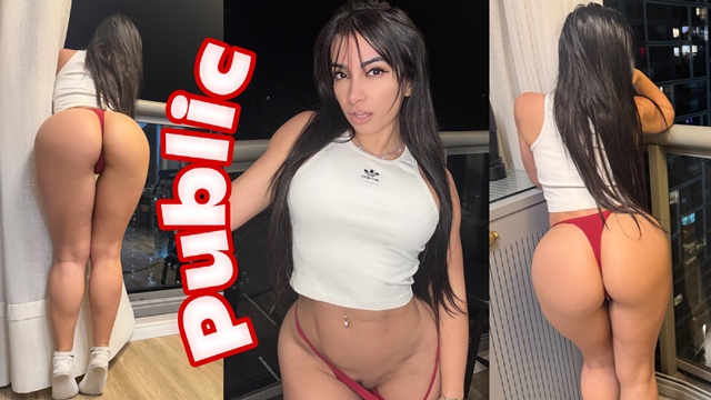 In The Public Balcony A Seductive Latina Teases The Neighbors