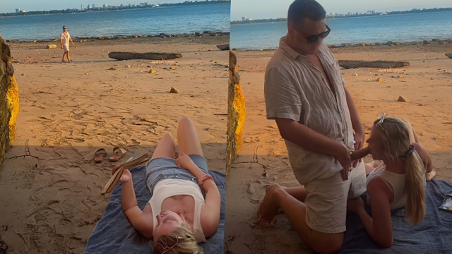 At The Public Nudist Beach A Stranger Caught Me Masturbating As I Got Off My Husband's Camera I Sucked His Large Cock