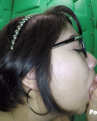 Porta Gloryhole Teen swallows cum at grocery store photo