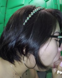 Porta Gloryhole Teen swallows cum at grocery store photo