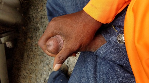 Gripping wood.