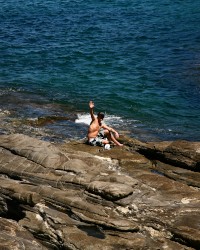CHLOE DELAURE Anal outdoors on the beach with two cocks photo