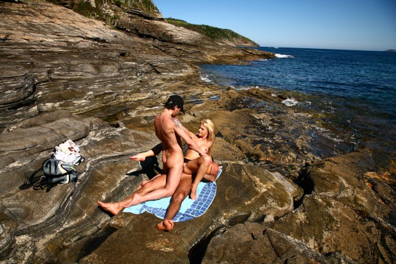 CHLOE DELAURE Anal outdoors on the beach with two cocks