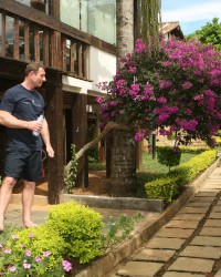 Hot asian girl makes a double penetration into the home garden photo