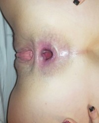 Wife's creampied pussy hole photo