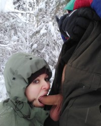 my girlfriend sucks in the winter forest photo