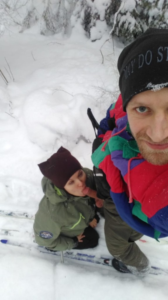 my girlfriend sucks in the winter forest