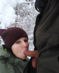 my girlfriend sucks in the winter forest photo