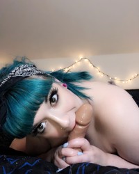 Blue haired cutie takes dick photo