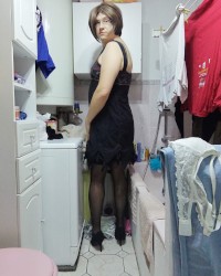 Patty crossdresser black dress and bodystocking photo
