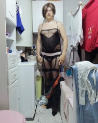 Patty crossdresser black dress and bodystocking photo
