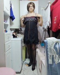 Patty crossdresser black dress and bodystocking photo