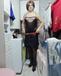 Patty crossdresser black dress and bodystocking photo