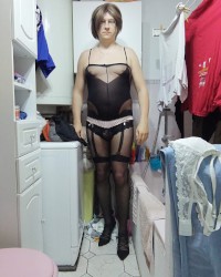 Patty crossdresser black dress and bodystocking photo