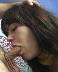 Amateur Blowjob from Cute Brunette with Bangs photo