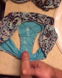 Solo male Cum shots onto wife’s clothing pieces photo