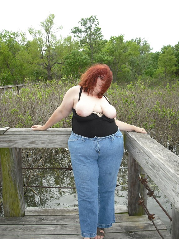 BBW walking the nature center in Texas clothed and nude