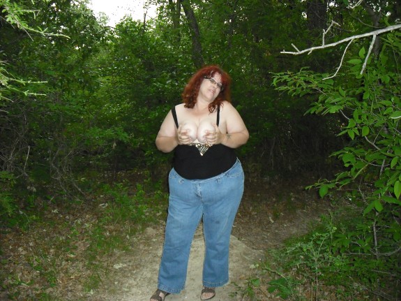 BBW walking the nature center in Texas clothed and nude