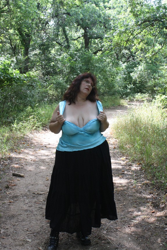 BBW walking the nature center in Texas clothed and nude
