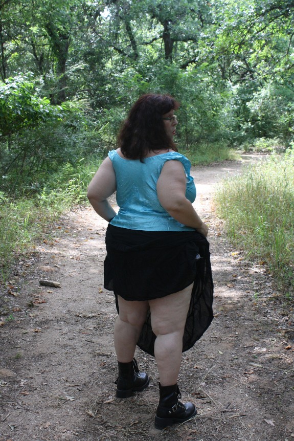 BBW walking the nature center in Texas clothed and nude