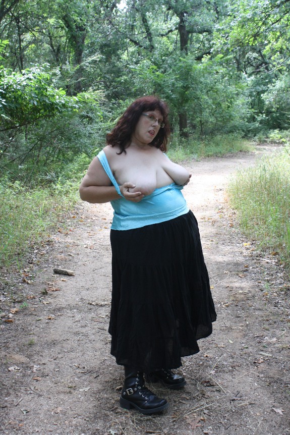 BBW walking the nature center in Texas clothed and nude