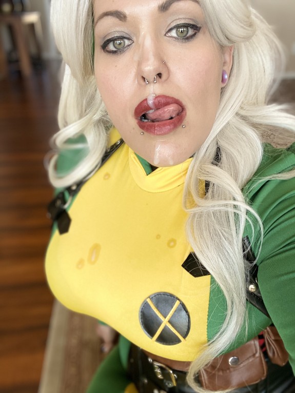 Rogue from Xmen Sucks Cock and Gets 2 Facials featuring Cinnamon Anarchy