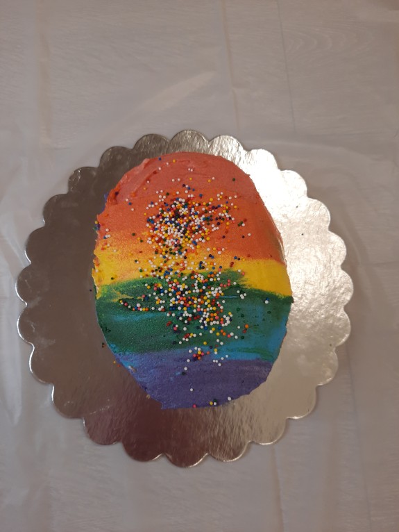 The rainbow cake from my video (pre-smooshing)