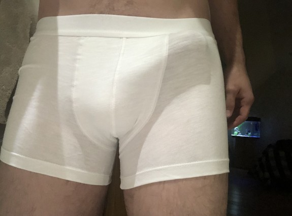 Hard bulge in white underwear