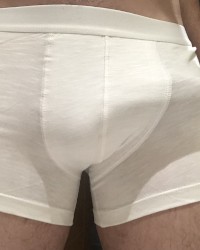 Hard bulge in white underwear photo