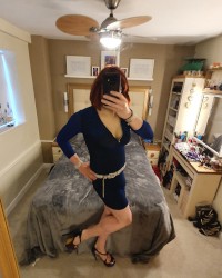 TGirl Lucy Big Cock Selfie's in Sparkly Blue Dress photo