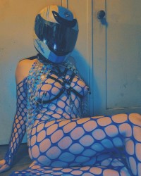 Body mesh, nipple clamps, and my favorite helmet! You know you love it! photo