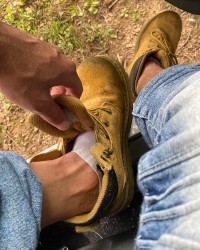 Just finished cutting a yard for some extra money! Needing my feet rubbed! photo