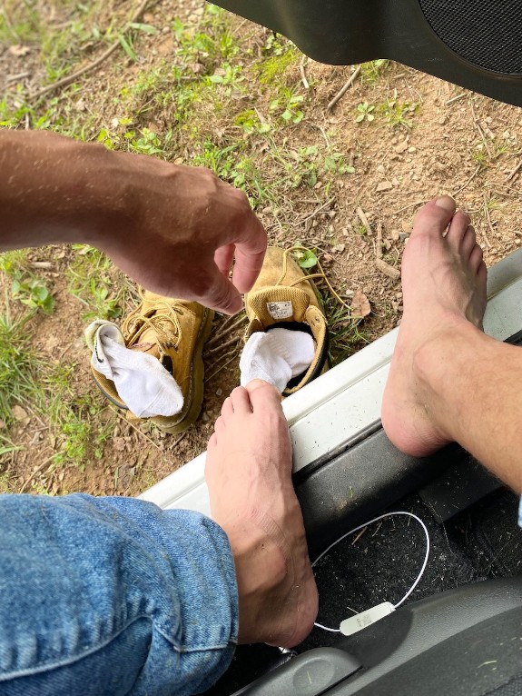 Just finished cutting a yard for some extra money! Needing my feet rubbed!