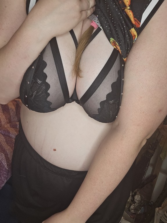 Big Udder Submissive Showing Off New Bra and Garters