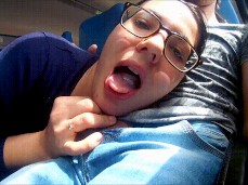 Extreme in the Train, cumshot in the mouth right in front of the guard gif