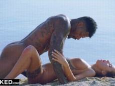 #beach # cock #brunette #interracial gif