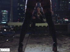 Little Caprice in stockings posing for older man gif