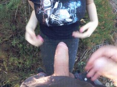 BF Fucks my F Cup Boobs in the Forest, Huge Oudoor Cumshot gif