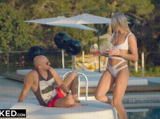 Angelika Grays wife in cheeky bikini brings cocktails to husband poolside p gif
