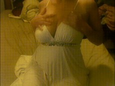 Gently Rubbing My Natural Boobs in a White Dress gif