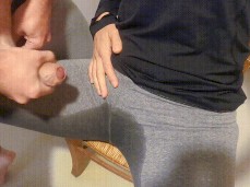 Piss in leggings while blowjob gif