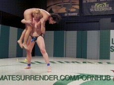 sharon darling squatting with a girl on her shoulders gif