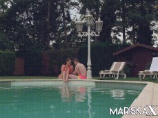 Snady Lou flirting at pool's edge gif