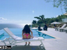 Ariana Marie hangs up phone to tease  studs poolside gif