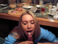 LuxuryGirl Public Blowjob under Table Restaurant BLOWJOB UNDERTABLE cum POV gif