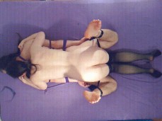 Unusual, strapless femdom pegging on frog tied guy gif