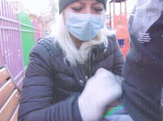 outdoor lot handjob blonde gif