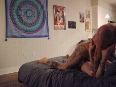 TATTOOED GUY DOMINATES PETITE COLLEGE GIRL gif