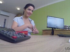 Alex  pulls tits out of her shirt at office 01 gif