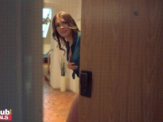 Kitana Lure answers door in thong longer gif